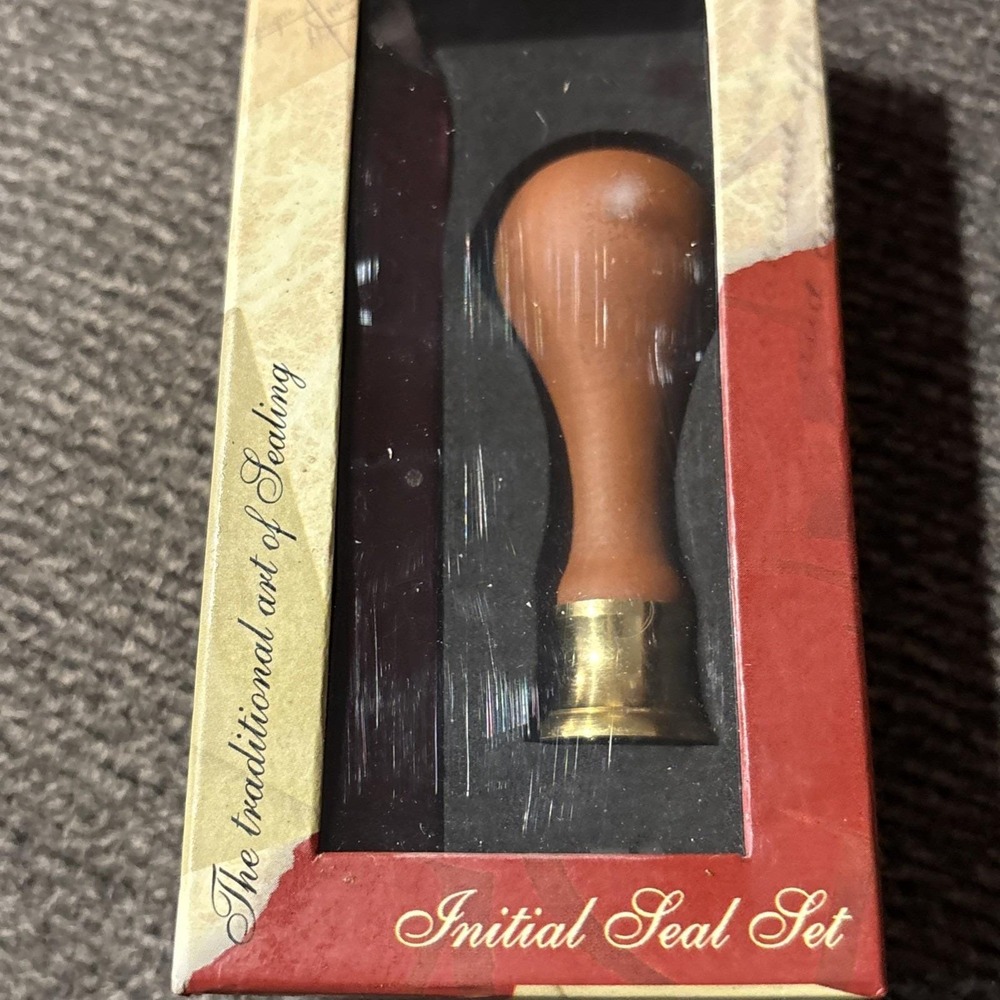 Manuscript Initial Seal Set letter S long‎ wood handle w/mail able red wax NIB - Picture 4 of 10